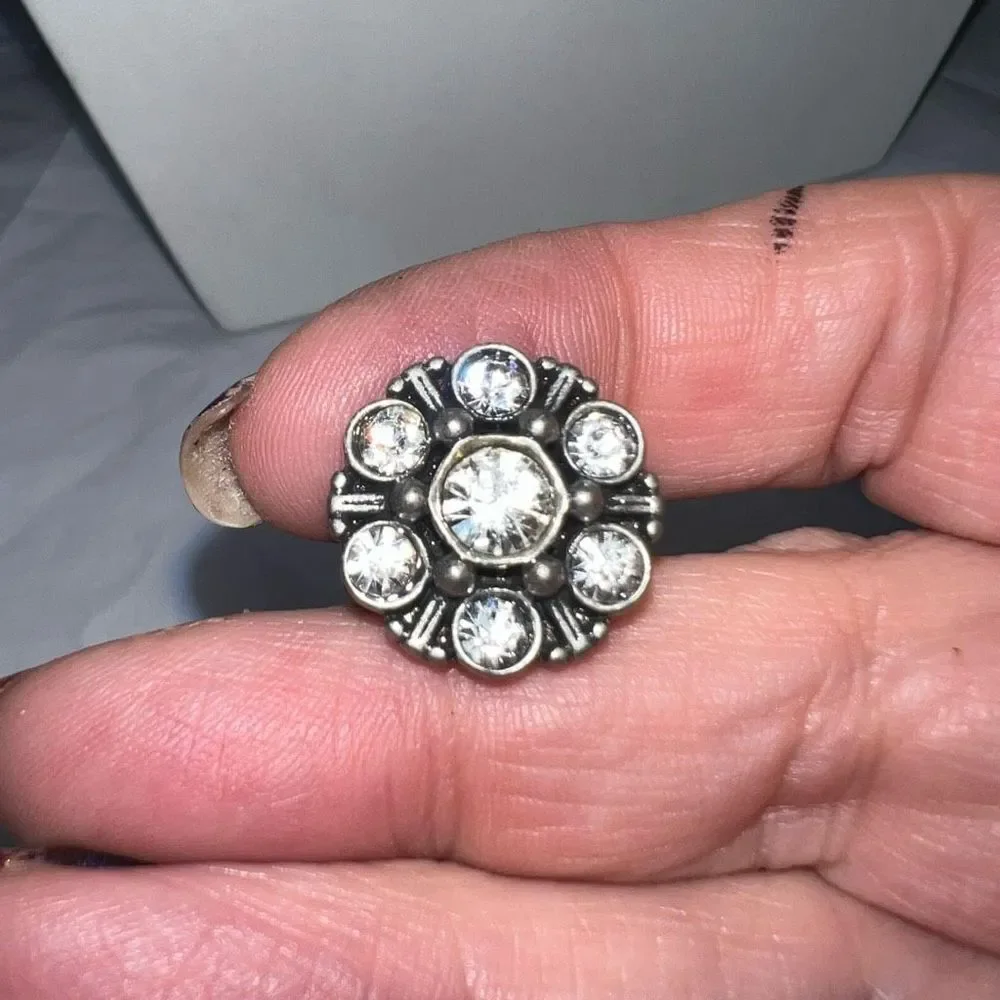 Vintage Antiqued Silver Tone and Crystal Petite Brooch